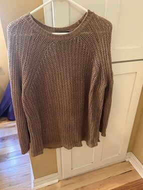 J. Crew Women's Taupe Open-Knit Crewneck Sweater 100% linen